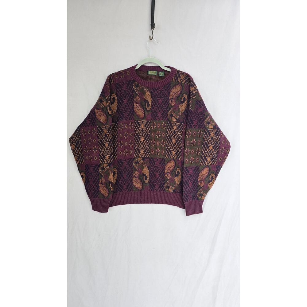Robinsons Private Stock Sweater Womens XL Purple Paisley Dolman Knit Italy *flaw